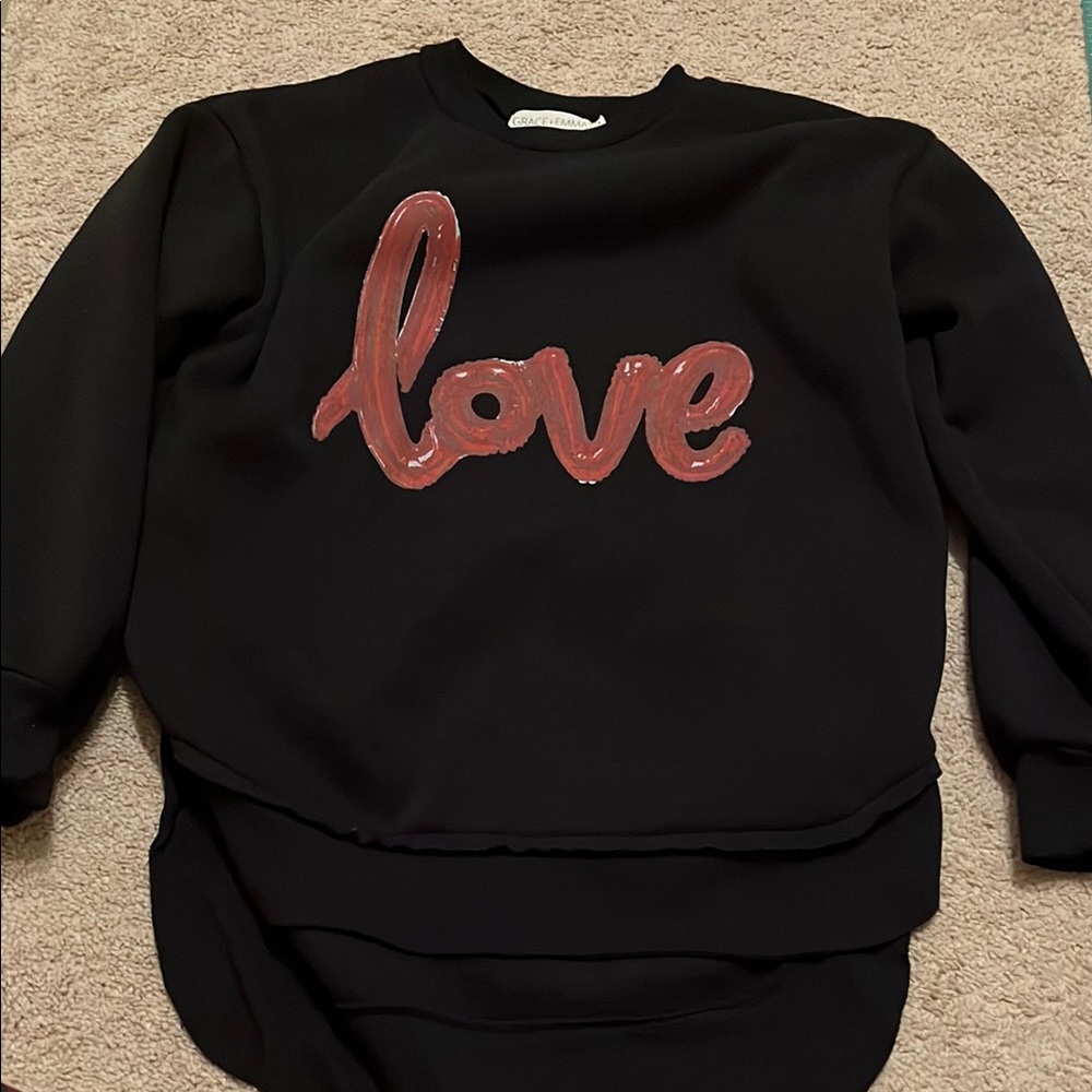 Black Sweatshirt with Red 'Love' Graphic
